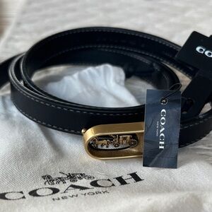 NWT Coach Black Leather Belt with Gold Accent